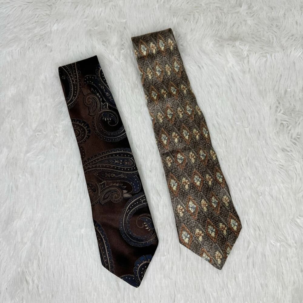 Lot of (2) vintage brown silk blend ties